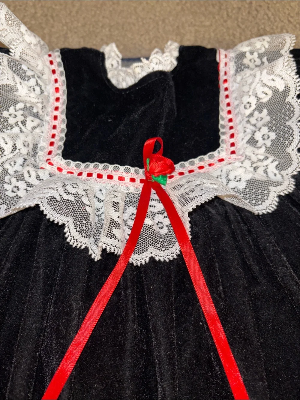 Vintage Made In USA Hugs & Kisses Girls' Black Velvet Lace-Trim Formal Dress